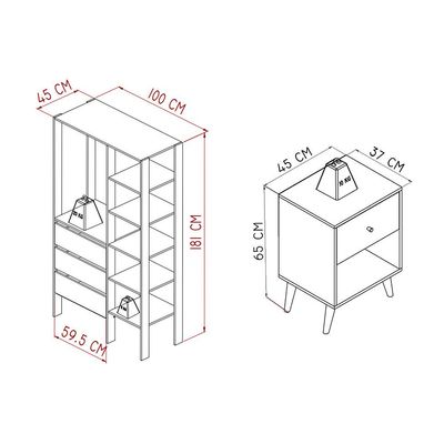 Guarda-Roupa Closet Modulado Dormitório 3 GV e 2 Mesas de Cabeceira Retrô 1 GV Branco e Mel