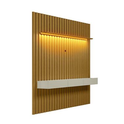 Painel Ripado e Rack Suspenso 70 Polegadas Tulum LED 1 PT 2 GV Cedro e Off White Alt 242 Larg 222 cm