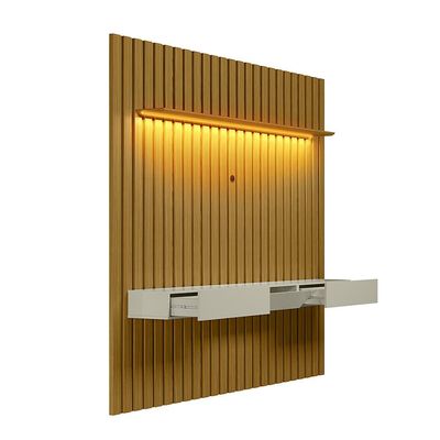 Painel Ripado e Rack Suspenso 70 Polegadas Tulum LED 1 PT 2 GV Cedro e Off White Alt 242 Larg 222 cm