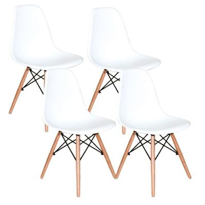 Conjunto De Jantar Mesa Eiffel 90cm Branca + 4 Cadeiras Eiffel Dkr Brancas