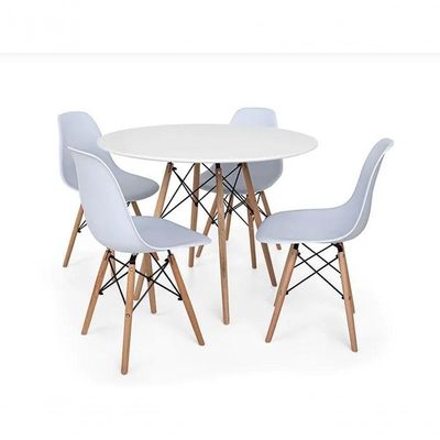 Conjunto De Jantar Mesa Eiffel 90cm Branca + 4 Cadeiras Eiffel Dkr Brancas