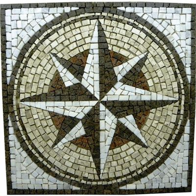 Rosa Dos Ventos Em Mosaico Com Detalhes Em Granito Vermelho Tamanho 150cm