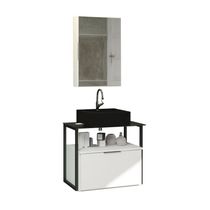 Conjunto Gabinete Urbe 60cm Branco Inteiro Tampo Preto Cuba Preto