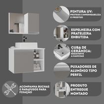Conjunto Gabinete Banheiro Virtus 60cm - Gabinete + Cuba + Espelheira Branco Cinza
