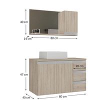 Conjunto Gabinete Banheiro Prisma 80cm Gabinete + Cuba + Espelheira Com Vidro Madeirado Inteiro