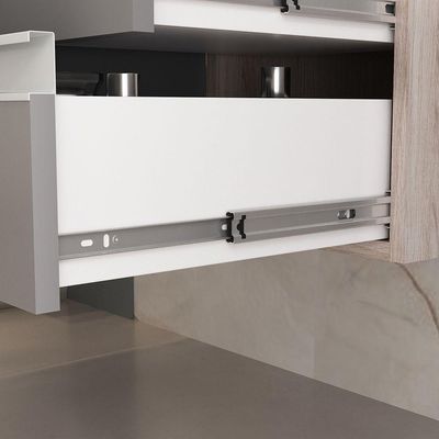 Conjunto Gabinete Banheiro Prisma 80cm Gabinete + Cuba + Espelheira Com Vidro Madeirado Cinza