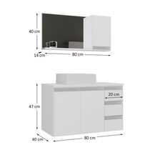 Conjunto Gabinete Banheiro Prisma 80cm Gabinete + Cuba + Espelheira Com Vidro Branco Inteiro