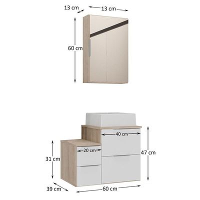 Conjunto Gabinete Banheiro Nivus 60 (gabinete+espelheira+cuba) Madeirado Branco