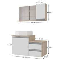 Conjunto Gabinete Banheiro Cross 80 (gabinete+espelheira+cuba) Madeirado Branco