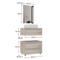 Conjunto Gabinete Banheiro Creta 60cm (gabinete+espelheira+cuba) Madeirado Inteiro