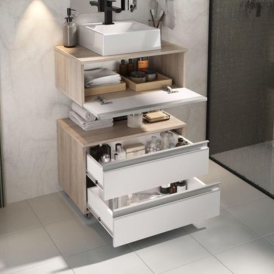 Conjunto Gabinete Banheiro Creta 60cm (gabinete+espelheira+cuba) Madeirado Branco