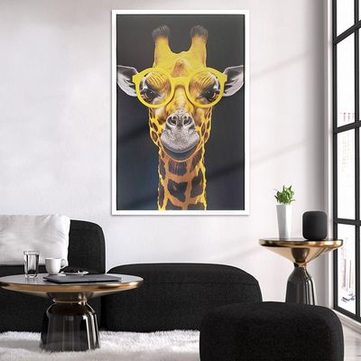 Quadro Decorativo Girafa De óculos Moldura Cx Alta 100x66 Titulo Moldura Branca
