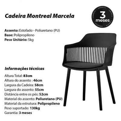 Kit 4 Cadeiras De Jantar Estofada Marcela Montreal Polipropileno Preto