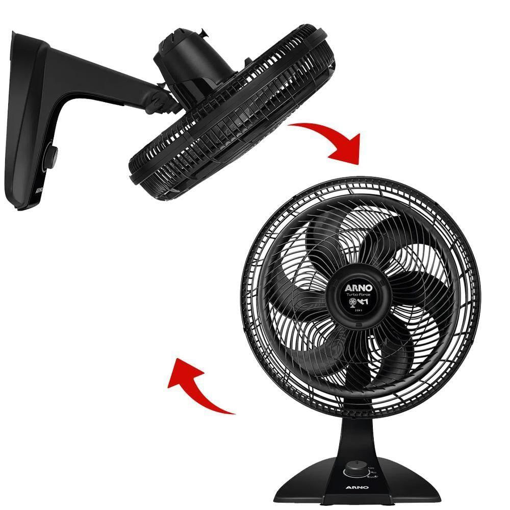 Ventilador De Mesa 2 Em 1 Turbo Force Vf42 Arno 40cm Com 6 Pás 127v Preto