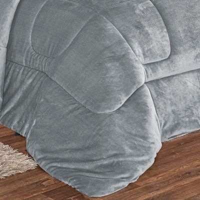 Coberdrom Apollo Queen Sherpa Pele de Carneiro + Manta Flannel 1 Peça - Cinza