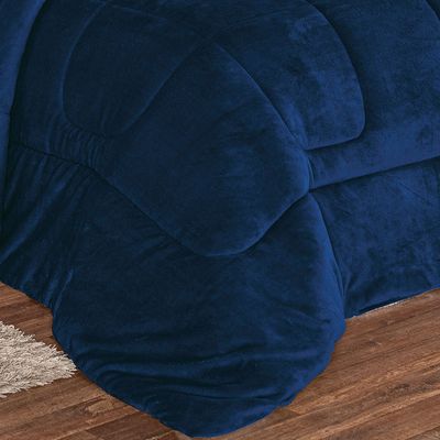 Coberdrom Apollo King Sherpa Pele de Carneiro + Manta Flannel 1 Peça - Azul Marinho