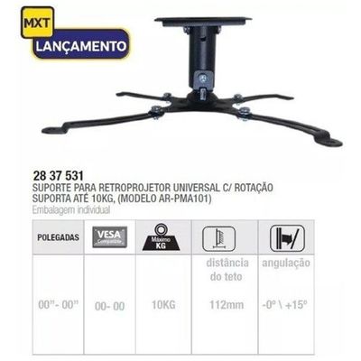 Suporte De Teto Universal Para Projetor, 112mm (modelo Ar-pm