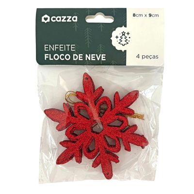 Enfeite Floco 8cm Cazza Vermelho