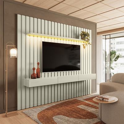 Painel Ripado com Rack Suspenso até 70 Polegadas Tulum com LED 1 PT 2 GV Off White Alt 218