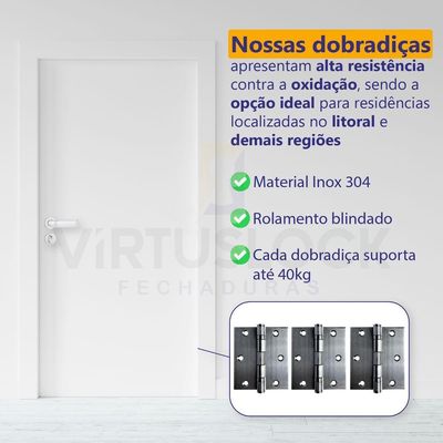 Dobradiça Escovada C-reto Inox Com Rolamento 3 ½ X 3
