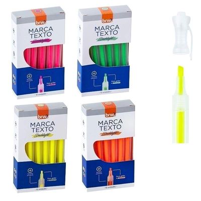 Kit Marca Texto Fluorescente Transparente 4 Cores Brw