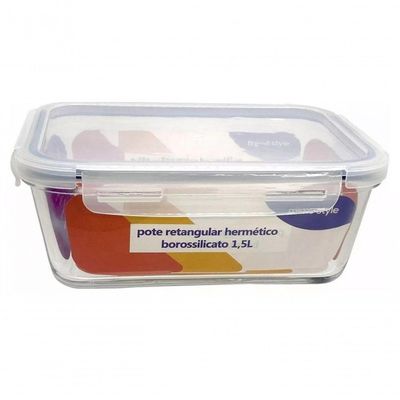 Pote De Vidro Retangular Hermetico Marmita 1500 Ml - Mimo
