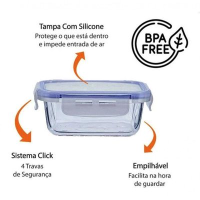 Pote Hermetico Quadrado Marmita De Vidro 550 Ml - Mimo