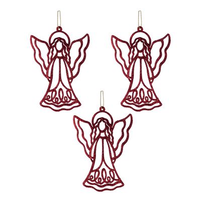 Enfeite de Natal Anjinho com Glitter com 3 Unidades Cazza Vermelho