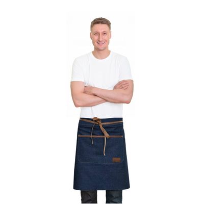 Avental Jeans Couro e Cintura Bar Restaurante Barbearia Kit