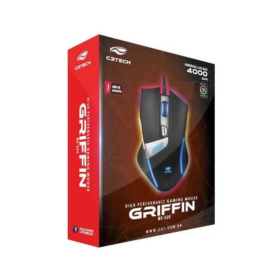 Mouse Gamer C3TECH USB Griffin 4000 DPI C/ LED MG-500BK