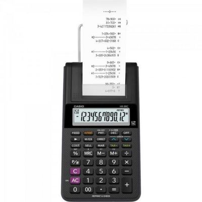 Mini Calculadora com Bobina 12 Digitos HR-8RC-WE-B-DC Preta Casio