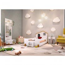 Cama Solteiro Casinha Branco Mel E Preto Com 2 Luminárias