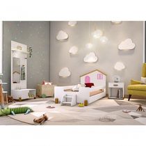 Cama Infantil Casinha Branco Mel E Rosa Com 2 Luminárias