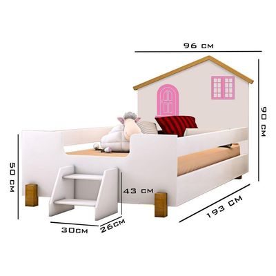 Cama Solteiro Casinha Branco Mel E Rosa Com 2 Luminárias