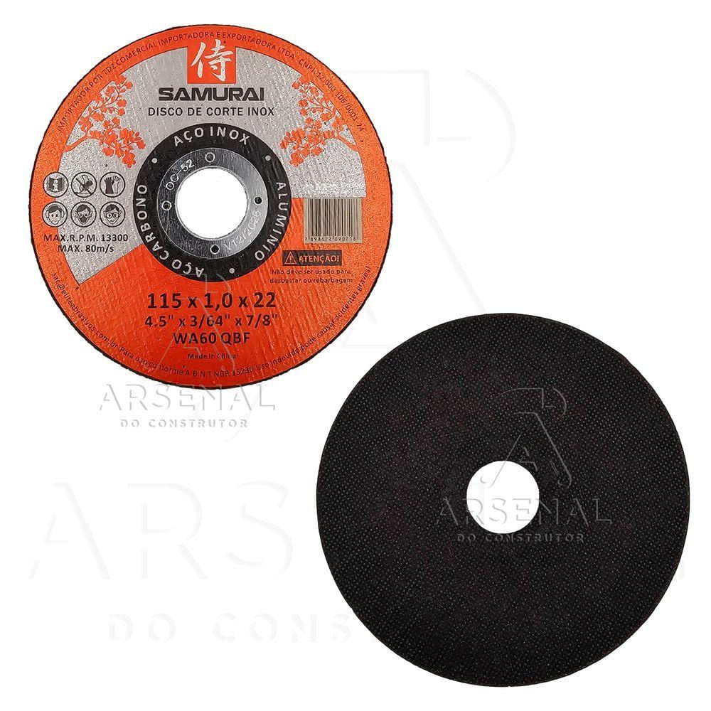 Kit 50 Discos De Corte Inox Fino 1mm Samurai 115x22mm 4 1/2
