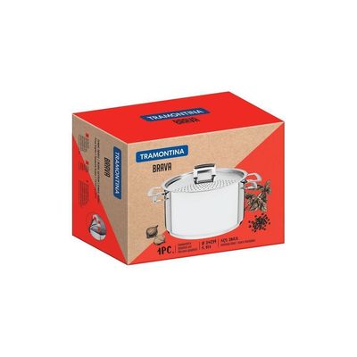 Espagueteira Tramontina Brava Em Aço Inox Com Fundo Triplo Tampa E Alças 24 Cm 6,1 L Tramontina