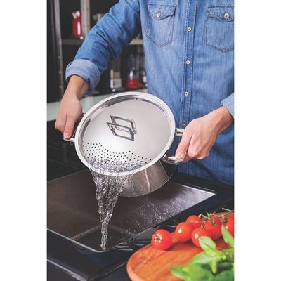 Espagueteira Tramontina Brava Em Aço Inox Com Fundo Triplo Tampa E Alças 24 Cm 6,1 L Tramontina