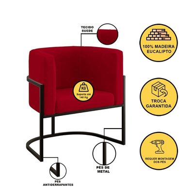 Kit Sofá 2 Lugares + 2 Poltronas Para Recepção Balaqui Vermelho