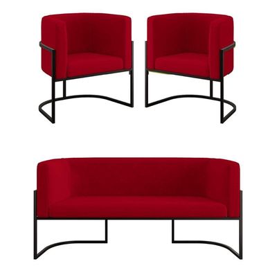 Kit Sofá 2 Lugares + 2 Poltronas Para Recepção Balaqui Vermelho