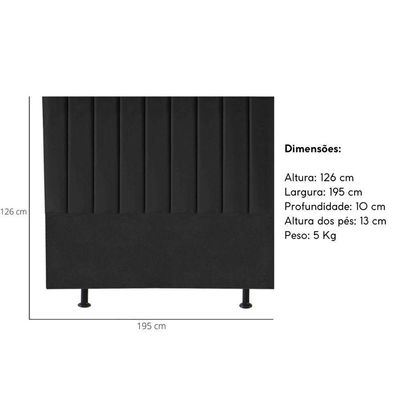 Cabeceira Estofada Cama King 195 Cm Luísa Suede E Frame preto