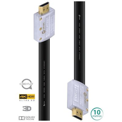 Cabo Hdmi 2.0 4K Ultra Hd 3D Conexao Ethernet Flat Com Conector Desmontavel 10 Metros - H20Fl-10