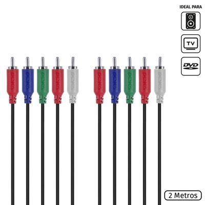 Cabo 5 Rca Macho Para 5 Rca Macho Video Componente 2 Metros - P5R-2