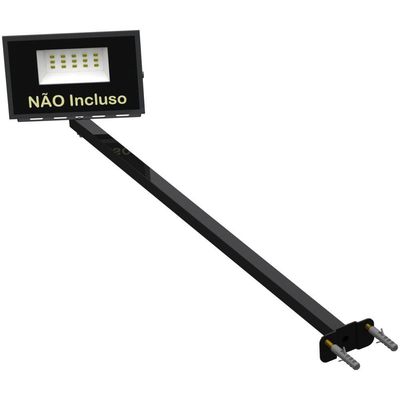 05 Suportes Refletor Base Reta Braço 70 Cm 5 Cjts - Preto