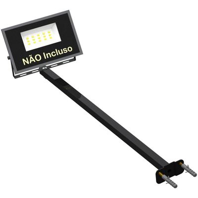 10 Suportes Refletor Base Reta Braço 60 Cm 10 Cjts - Preto