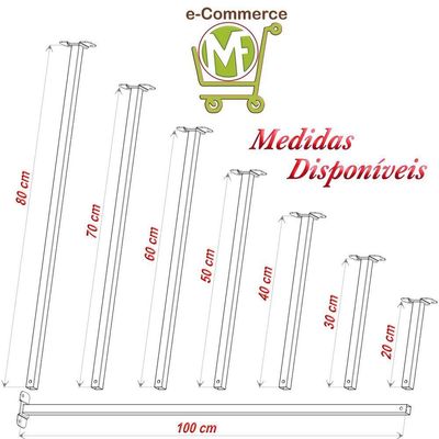 05 Suportes Refletor Base Reta Braço 70 Cm 5 Cjts - Preto
