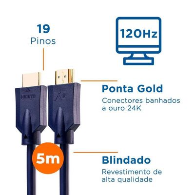 Cabo Hdmi Aquario 2.1 8K 3D 19 Pinos 5 Metros - 8K5