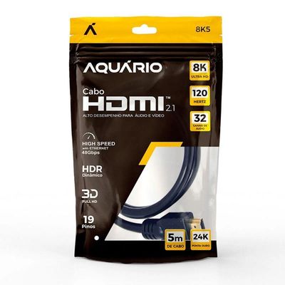 Cabo Hdmi Aquario 2.1 8K 3D 19 Pinos 5 Metros - 8K5