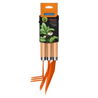 Jogo Para Jardinagem Tramontina Peças Metalicas Com Cabo De Madeira 3 Peças