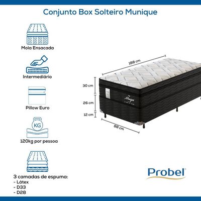 Conjunto Box Solteiro Mola Ensacada Probel Munique (88x188x56cm)