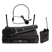 Kit Microfone sem Fio Duplo Mão e Headset TK U211 UHF com Suporte B18A e Espuma Onyx
